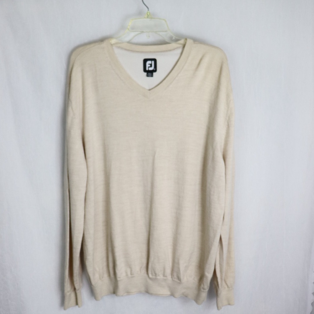 FOOTJOY Cream Wool V-Neck Golf Sweater Mid-Layer
